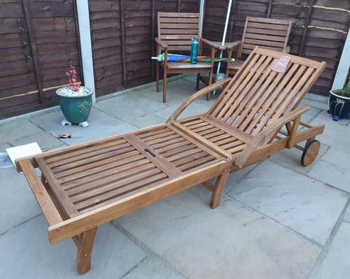 Wooden sun lounger solid - wooden,